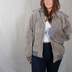 Vintage Alviero Suede Bomber - Slate Gray - Leather Jacket